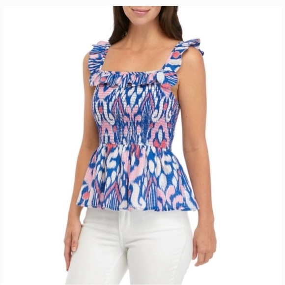 crown & ivy Tops - Crown & Ivy Blue and Pink Patterned Women's Top (A4)